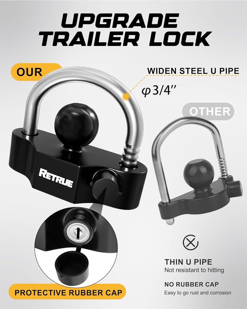 RETRUE Heavy-Duty Keyed-Alike Trailer Lock Set - Universal Coupler, Dual Hitch Receiver Pin, and Trailer Tongue Locks Included, Black - Image 5